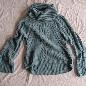 Express Teal Cable Knit Cowl Neck Sweater